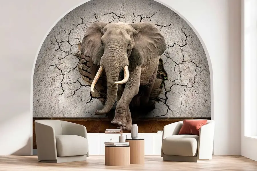 Fotobehang Olifant breekt door de muur u77854