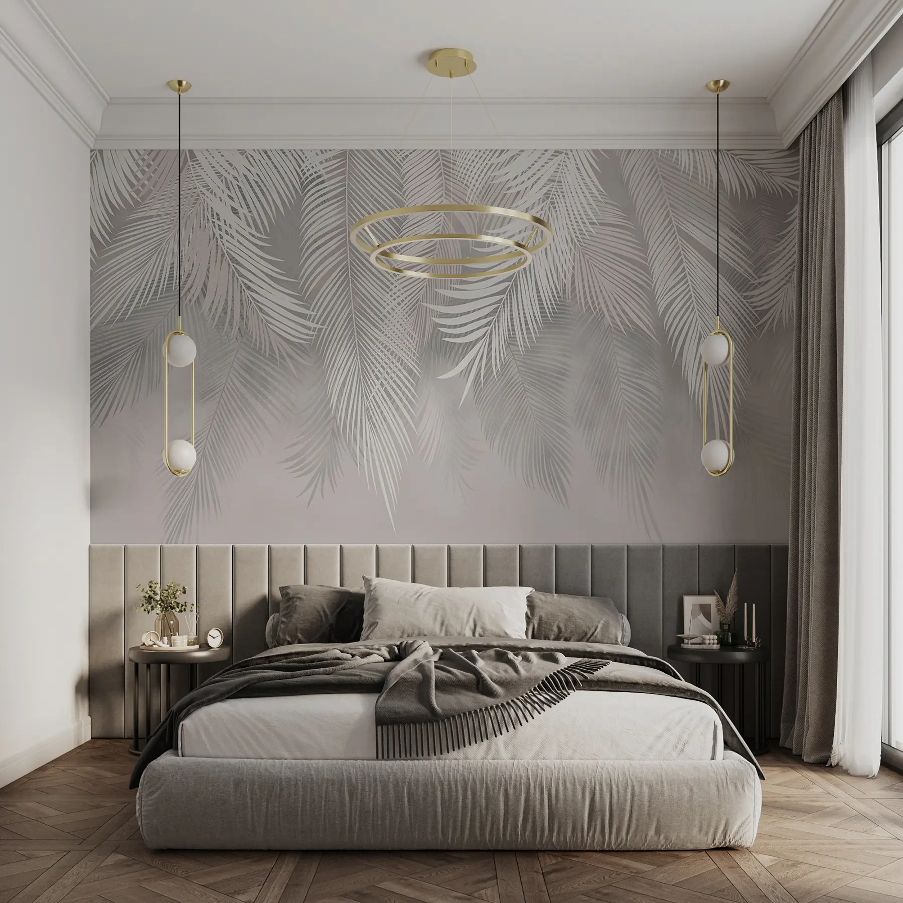 Fotobehang Grijze palmbladeren u48556