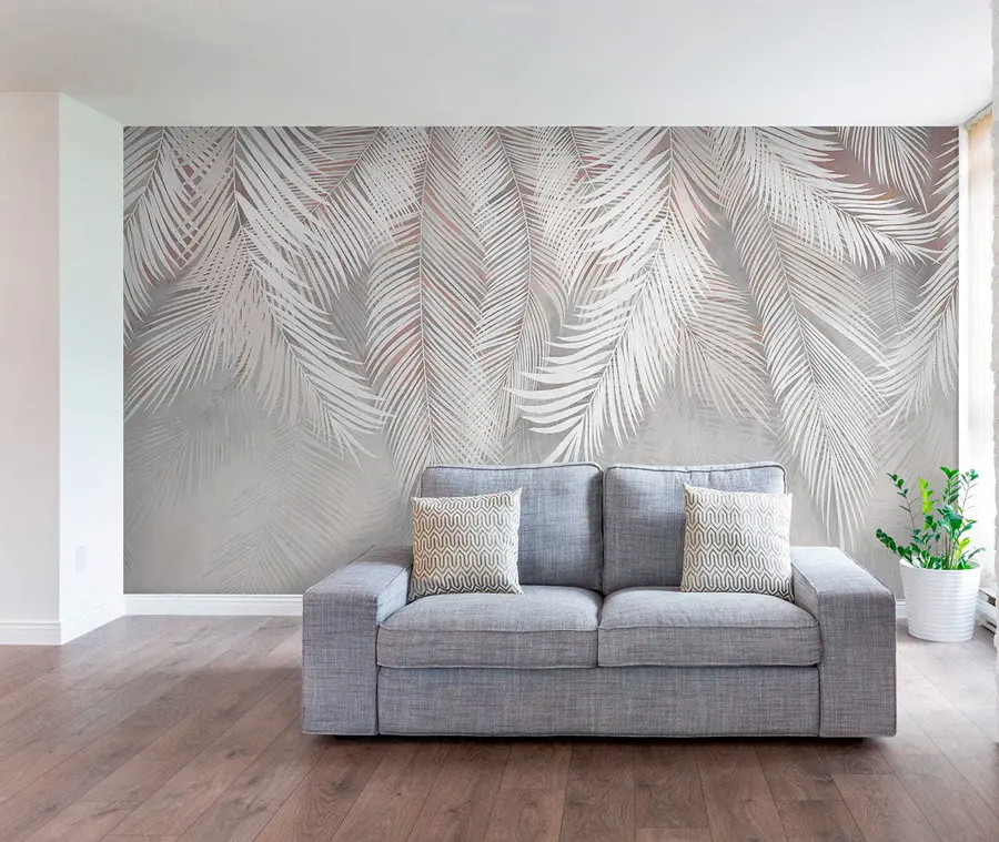 Fotobehang Grijze palmbladeren u48556