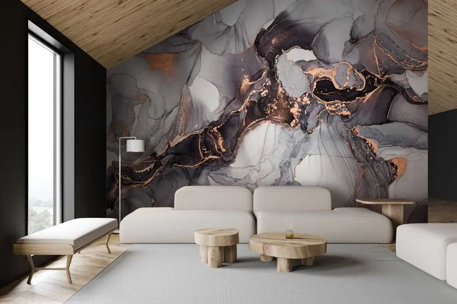 Fotobehang Vloeiende kunst abstracte kunst in donkere tinten u70766