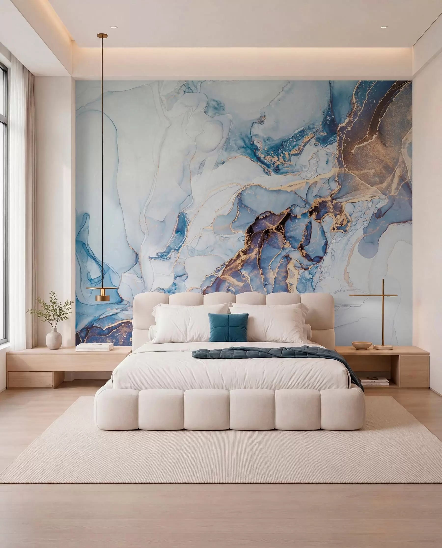 Fotobehang Witblauw marmer, vloeibaar u70767