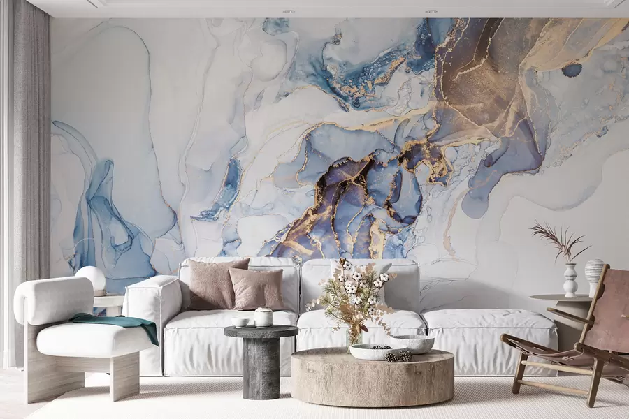 Papier peint photo Marbre blanc bleu, fluide u70767