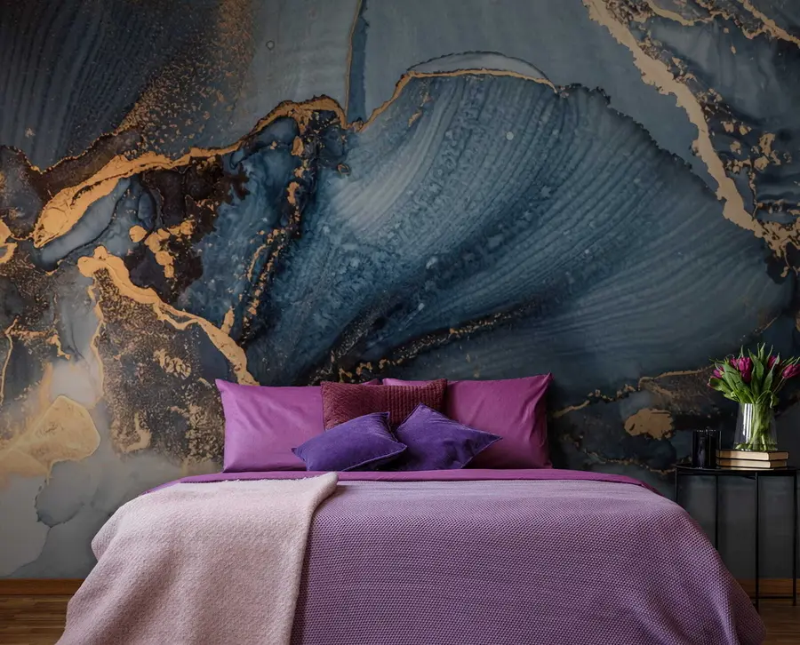 Fotobehang Blauwe abstracte kunst, marmer, vloeibaar u70781