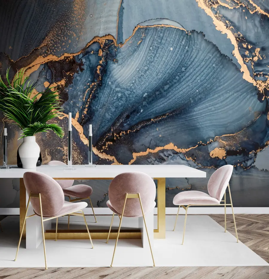 Fotobehang Blauwe abstracte kunst, marmer, vloeibaar u70781