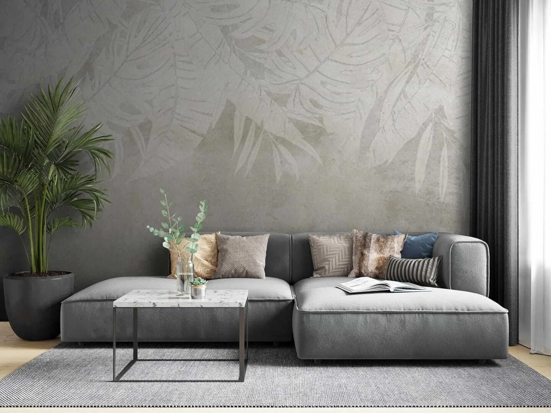 Papier peint photo Feuilles de palmier dans les tons gris u71245