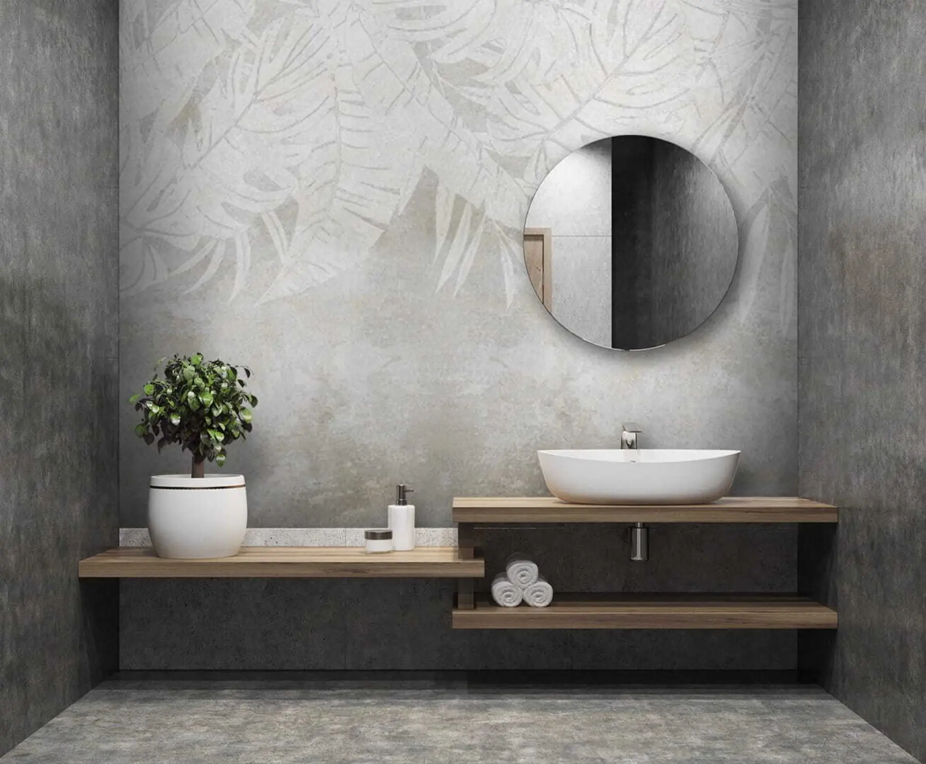 Fotobehang Palmbladeren in grijstinten u71245