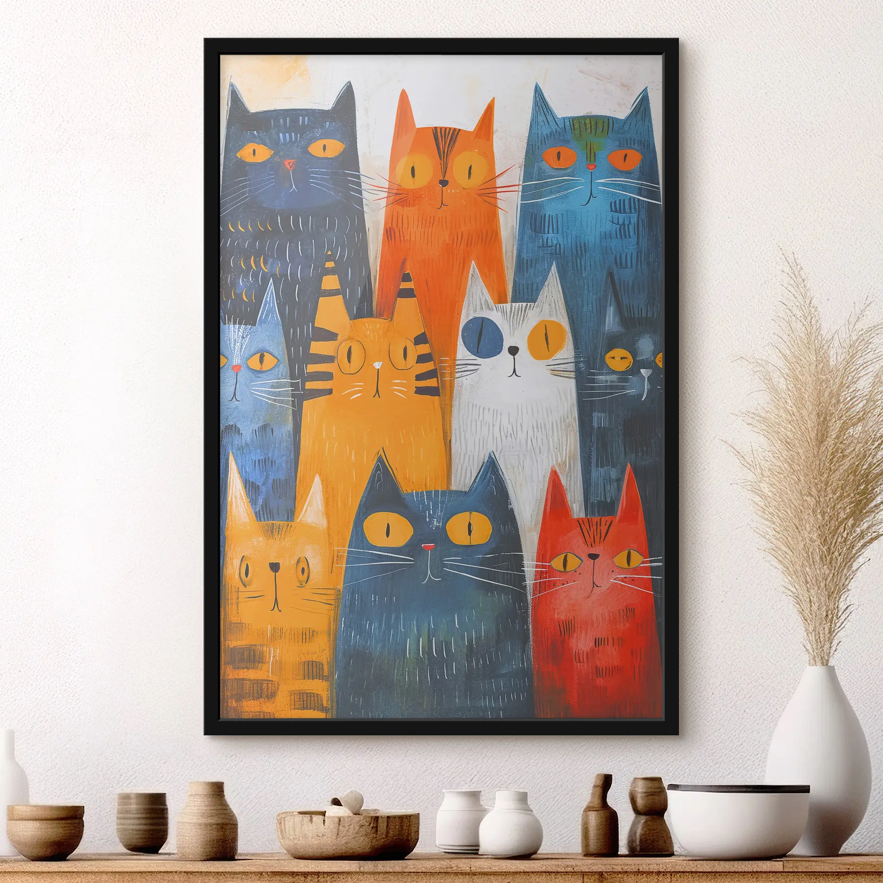  Schilderijen Kleurrijke katten komen vrolijk samen f37559