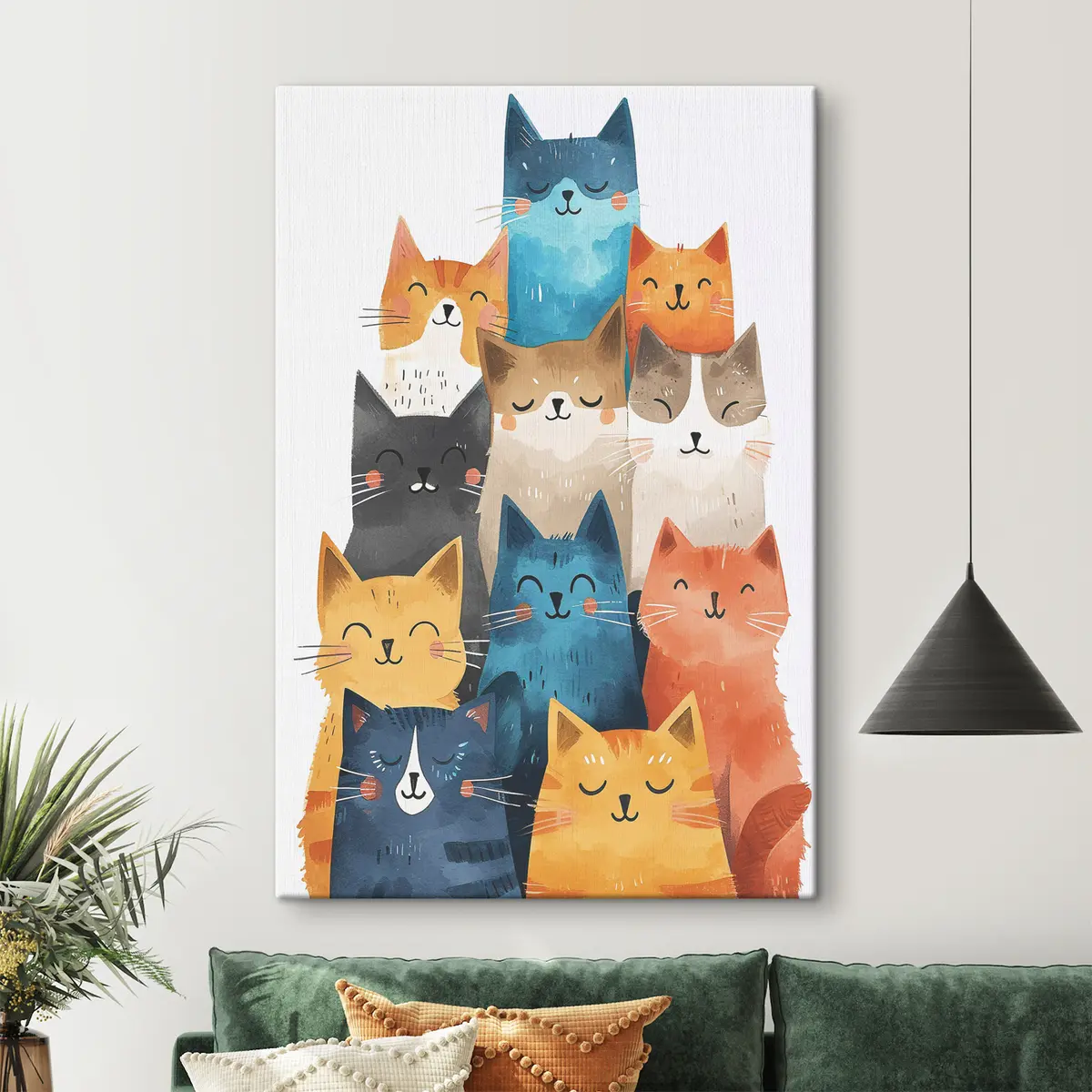  Peintures Une joyeuse réunion de chats heureux s37560