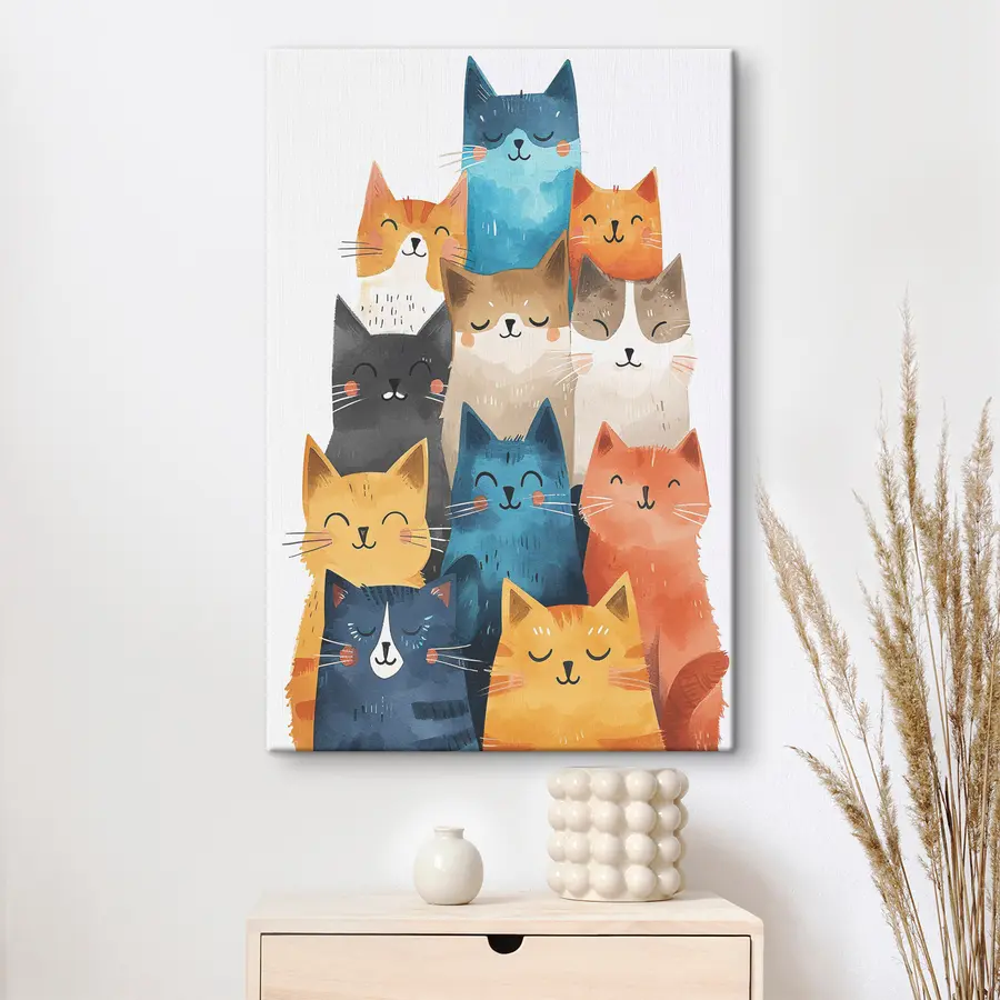  Peintures Une joyeuse réunion de chats heureux s37560