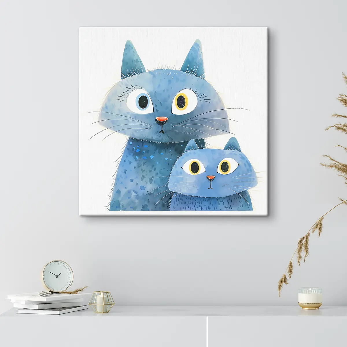  Schilderijen Twee nieuwsgierige blauwe katten samen s37562