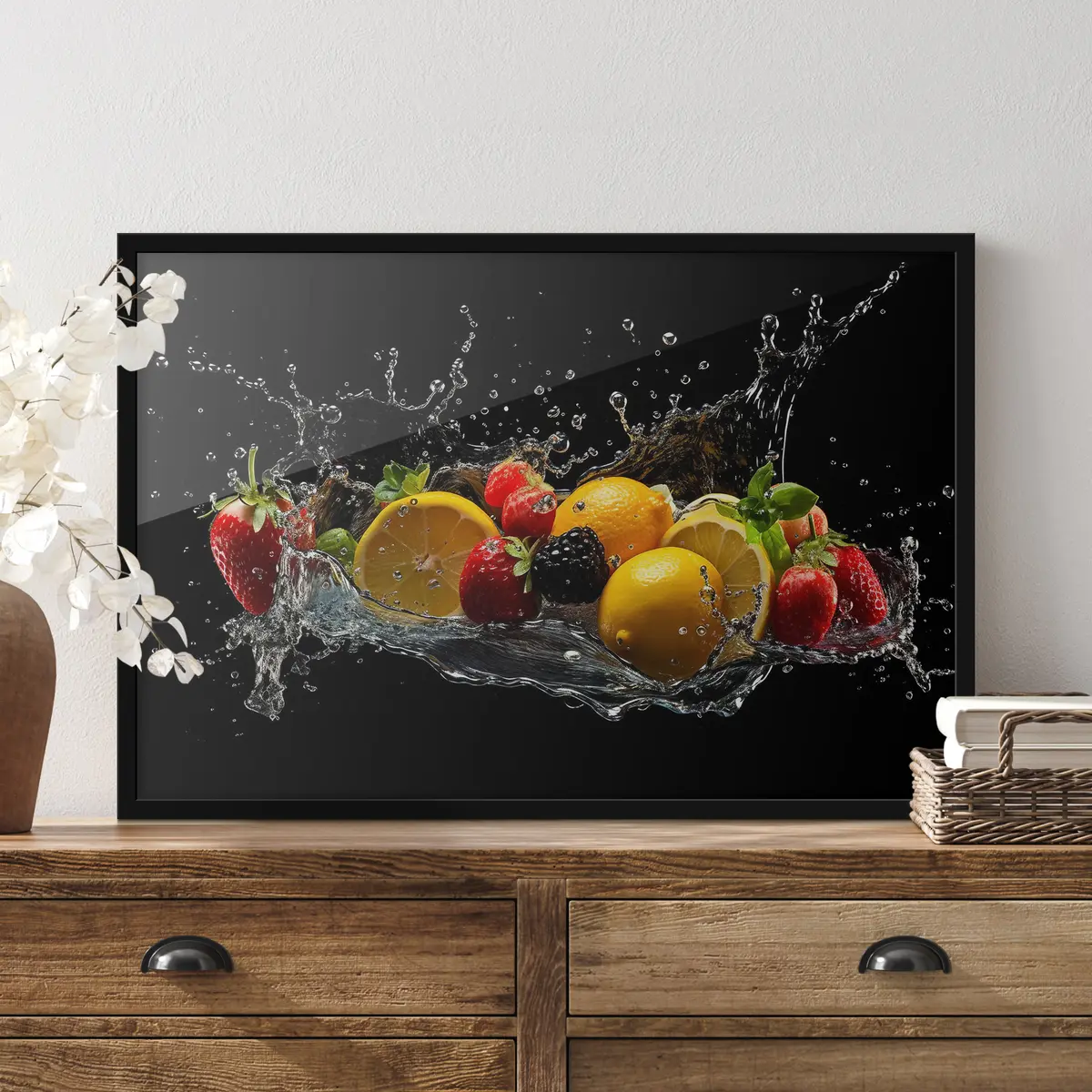 Poster Fruit dat in verfrissend water spettert f37044