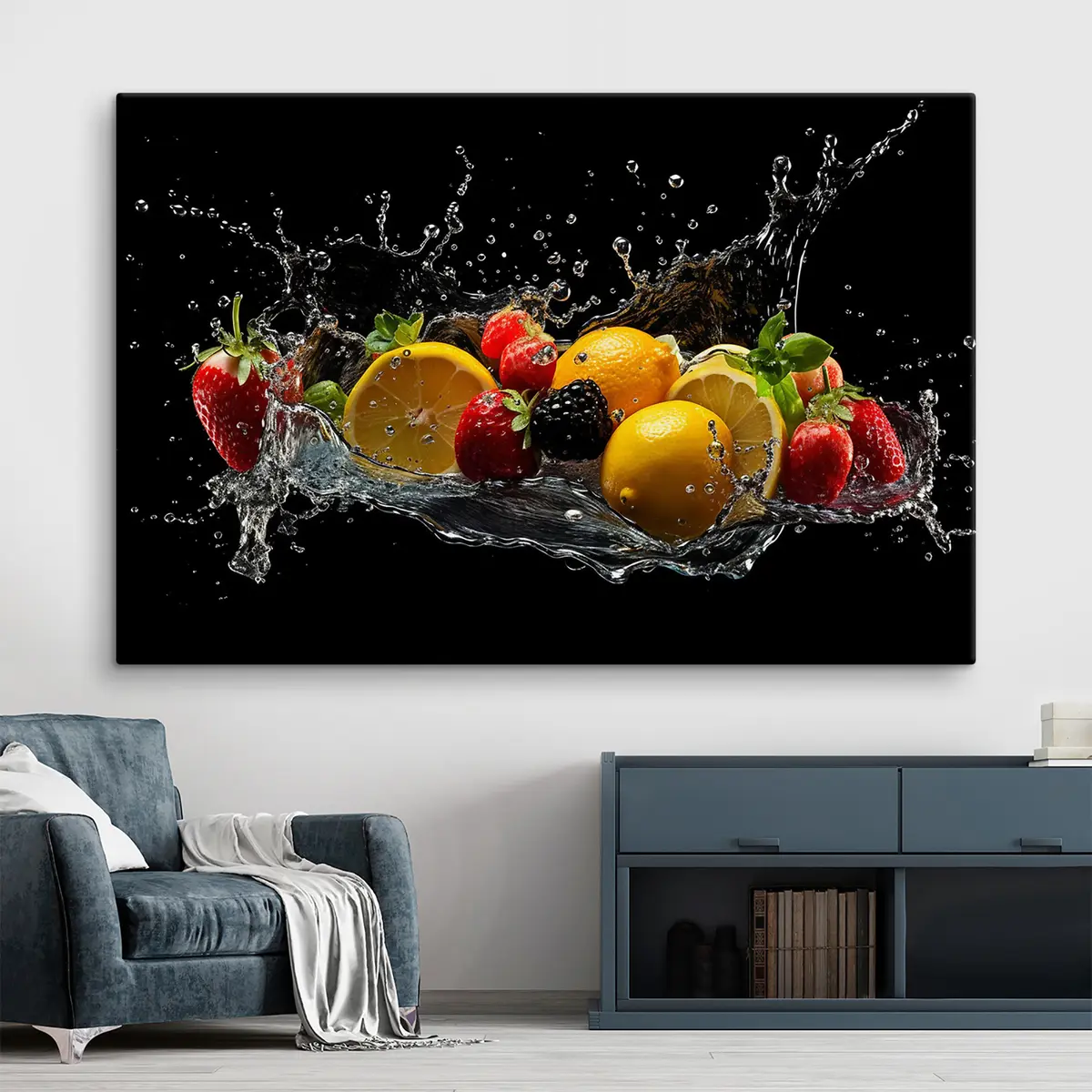  Schilderijen Vers fruit dat in water plonst s37044