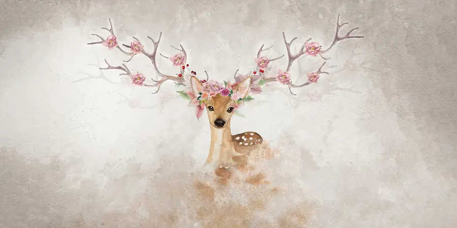 Papier peint photo Cerfs avec des fleurs sur leurs bois u04671d2