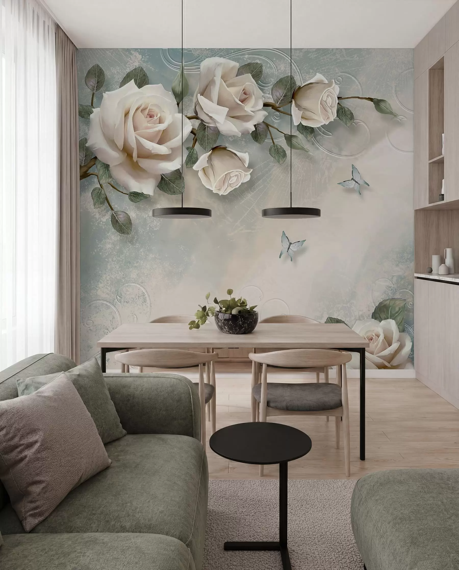 Papier peint photo Une branche de rose crème u31353d1