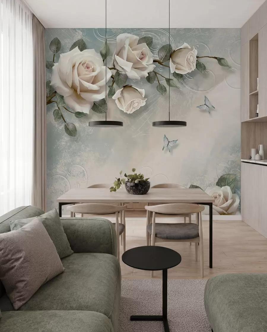 Papier peint photo Une branche de rose crème u31353d1