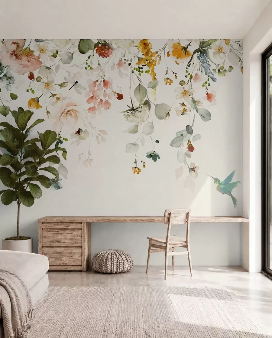 Fotobehang Bloemen en kolibries u59610d2