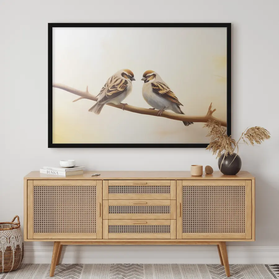 Fotobehang Twee mussen samen op een tak f37393