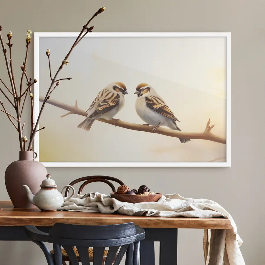 Papier peint photo Deux moineaux ensemble sur une branche f37393