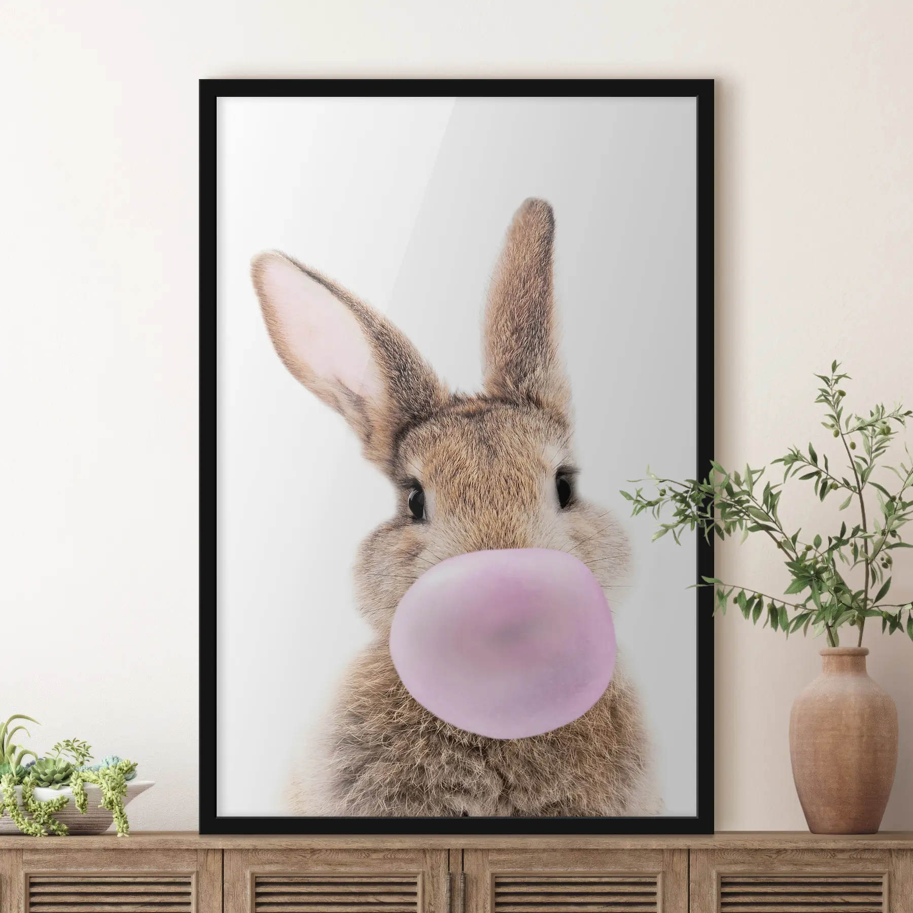 Fotobehang Konijntje blaast kauwgombubbel f37773