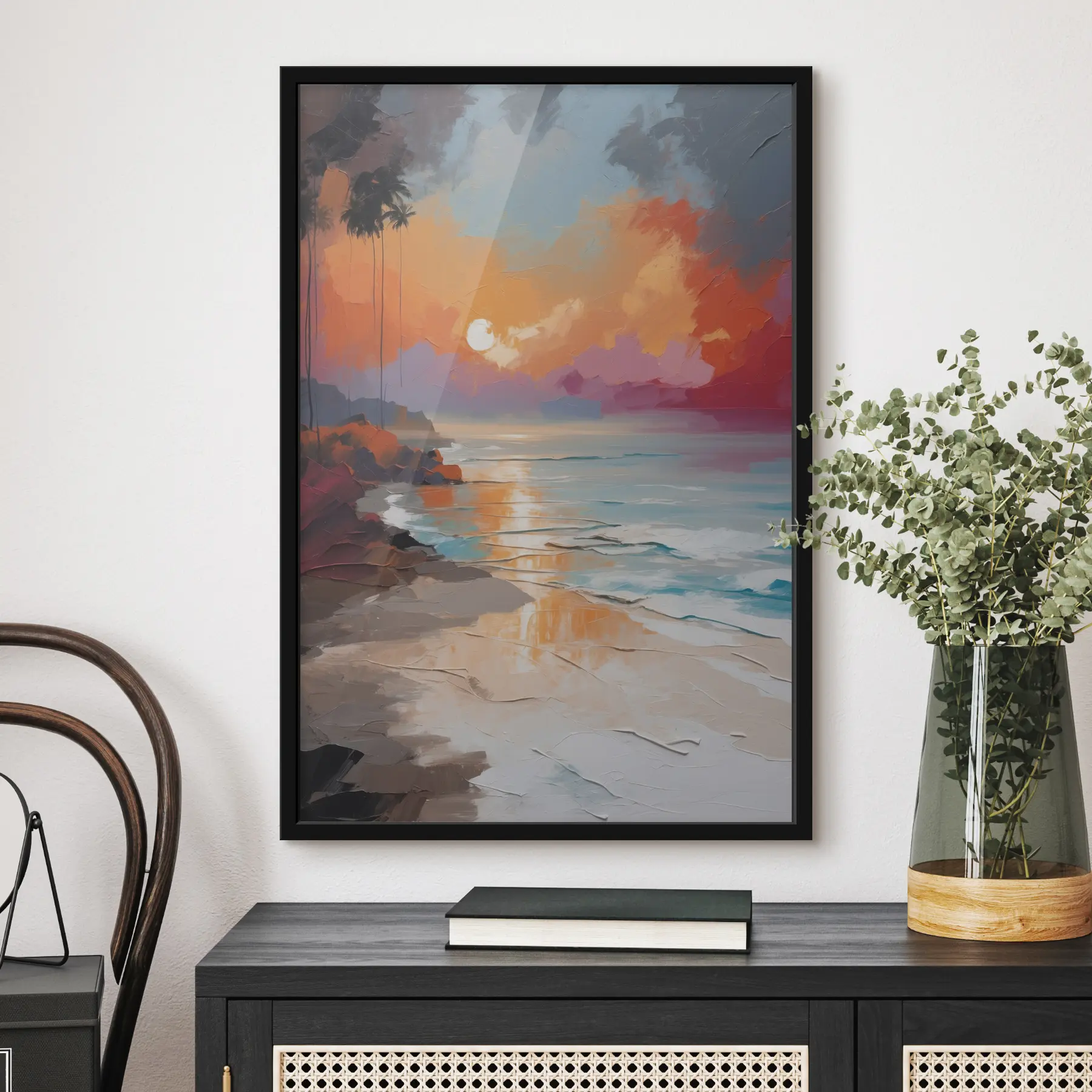 Papier peint photo Coucher de soleil éclatant sur une plage paisible f37800