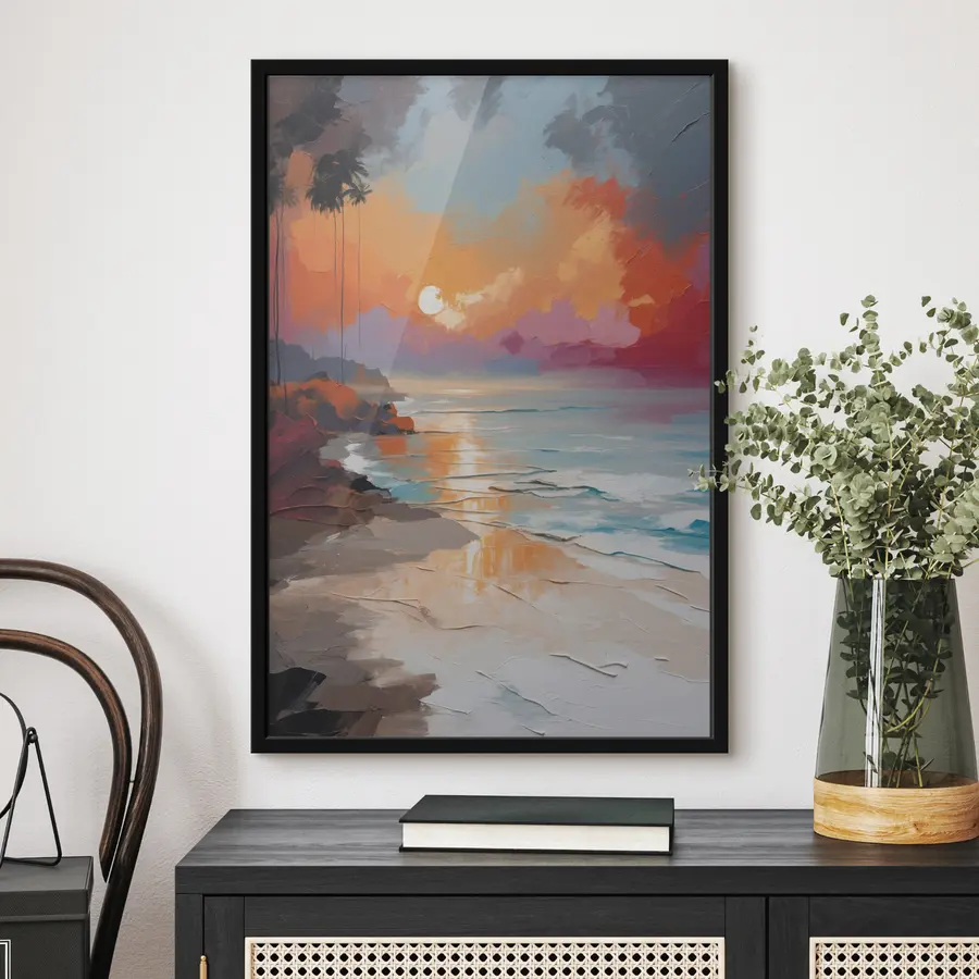 Papier peint photo Coucher de soleil éclatant sur une plage paisible f37800