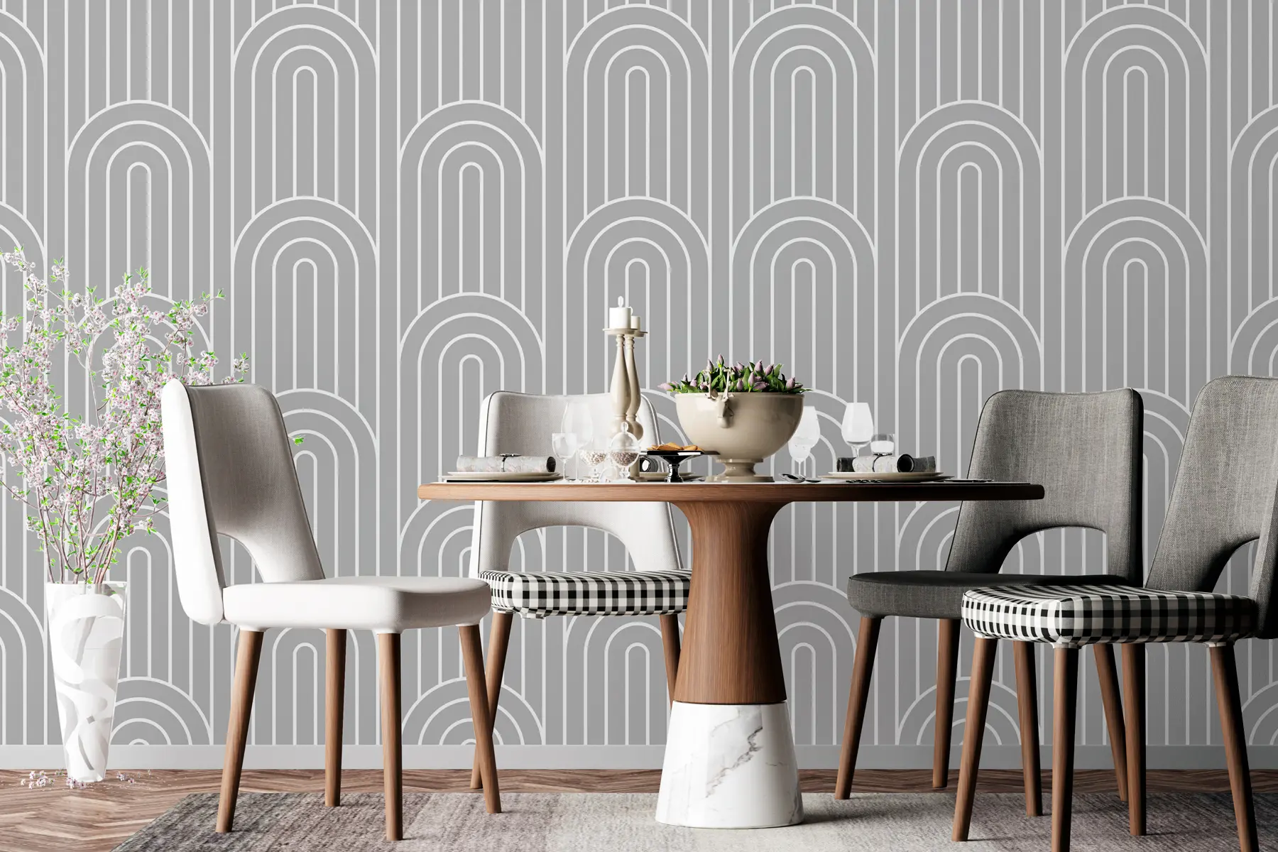 Fotobehang Geometrische grafische bogen zijn een nieuwe boho grey trend w00137v1