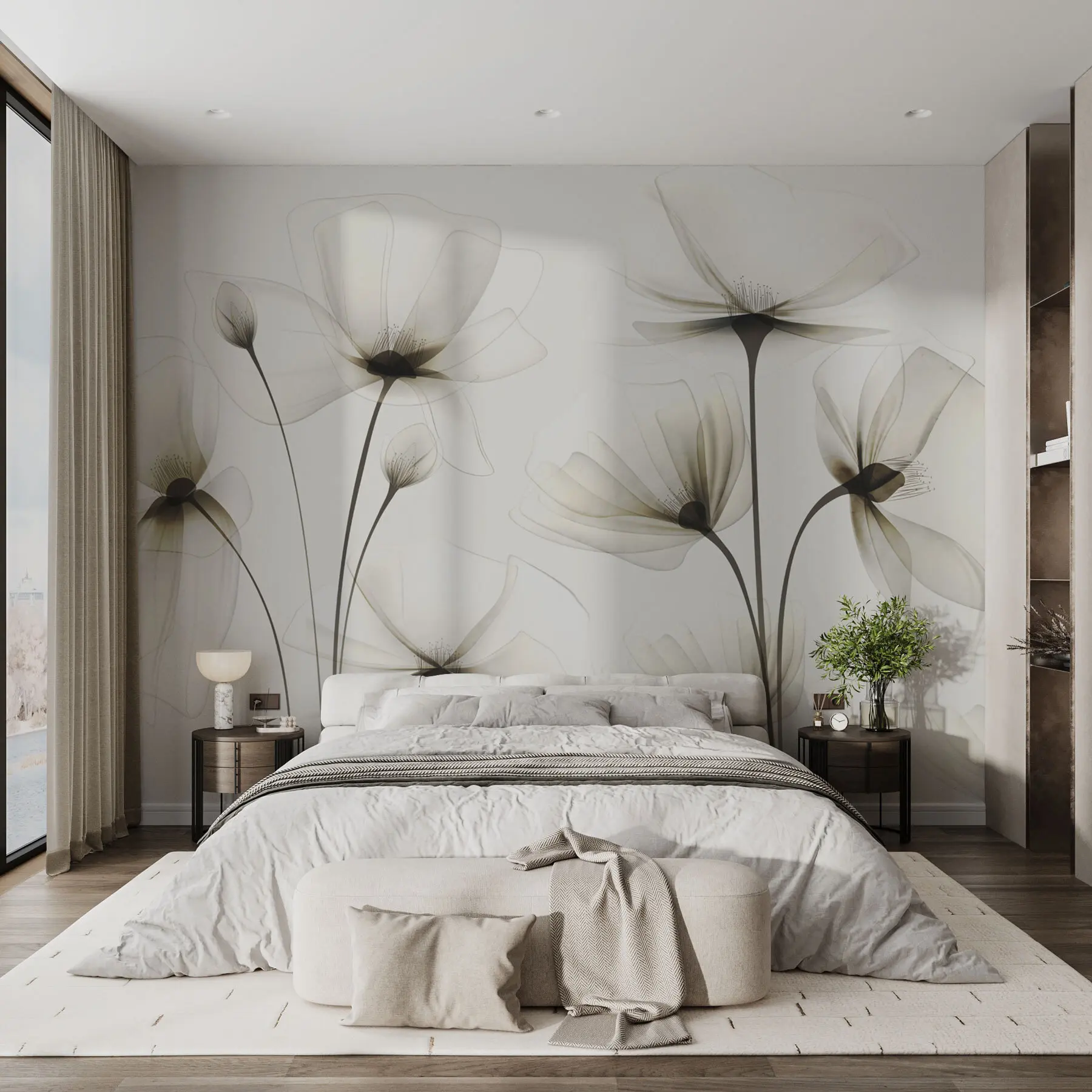 Fotobehang Transparante aquarelbloemen w00143