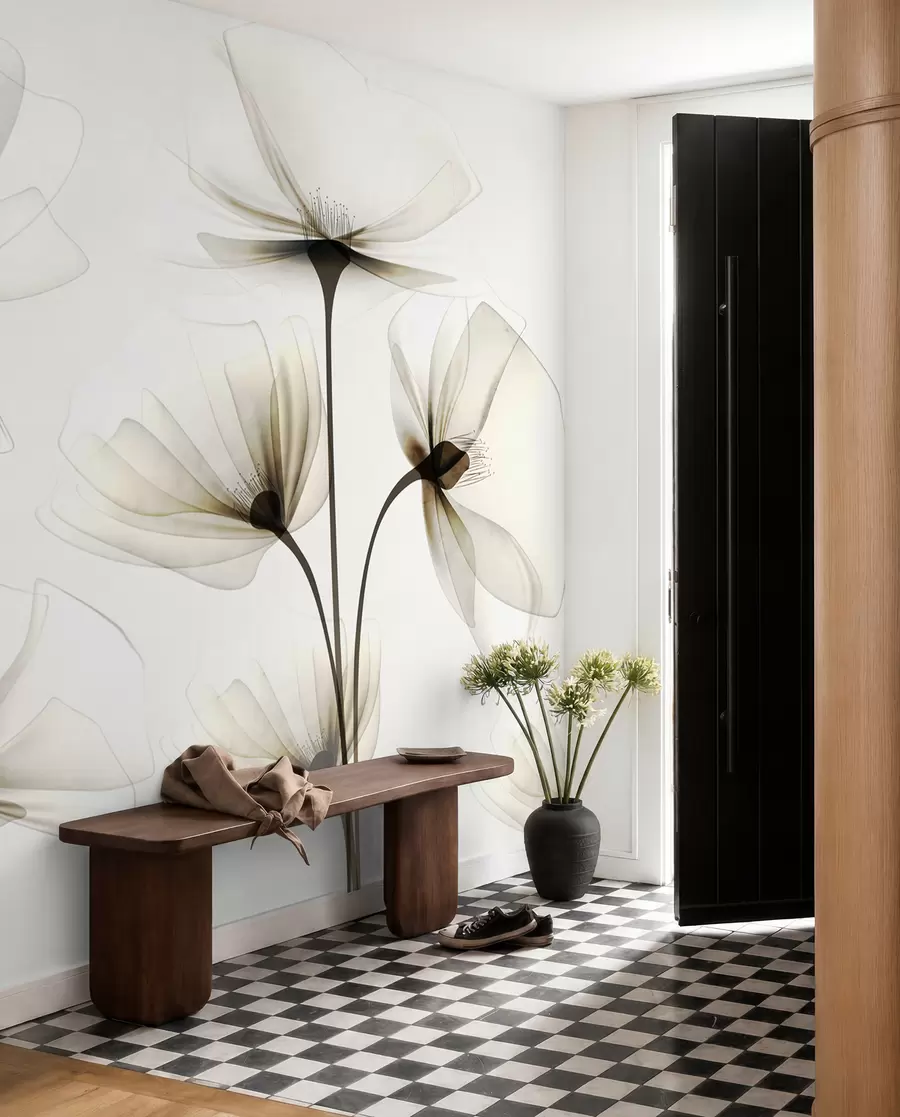 Fotobehang Transparante aquarelbloemen w00143