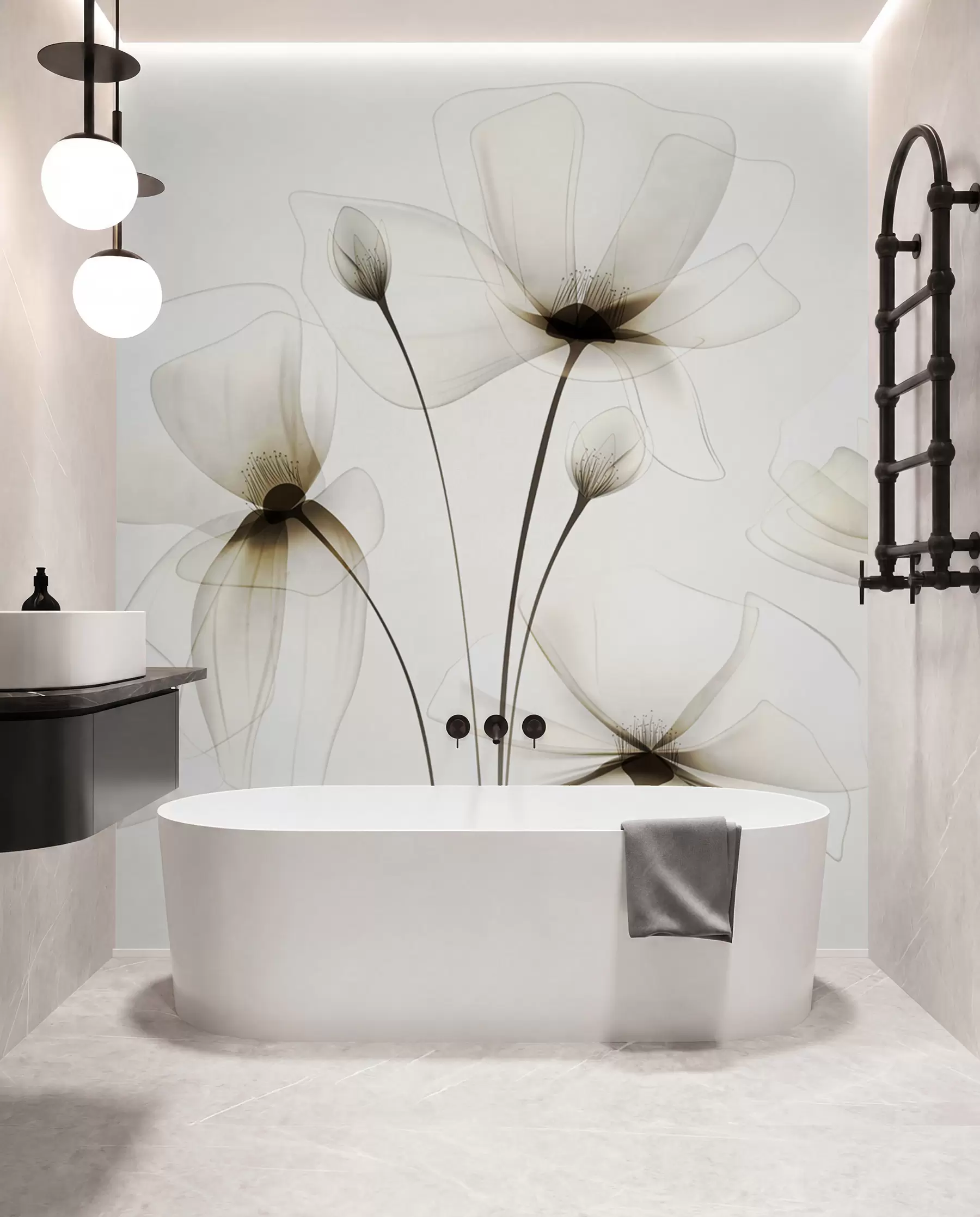 Fotobehang Transparante aquarelbloemen w00143
