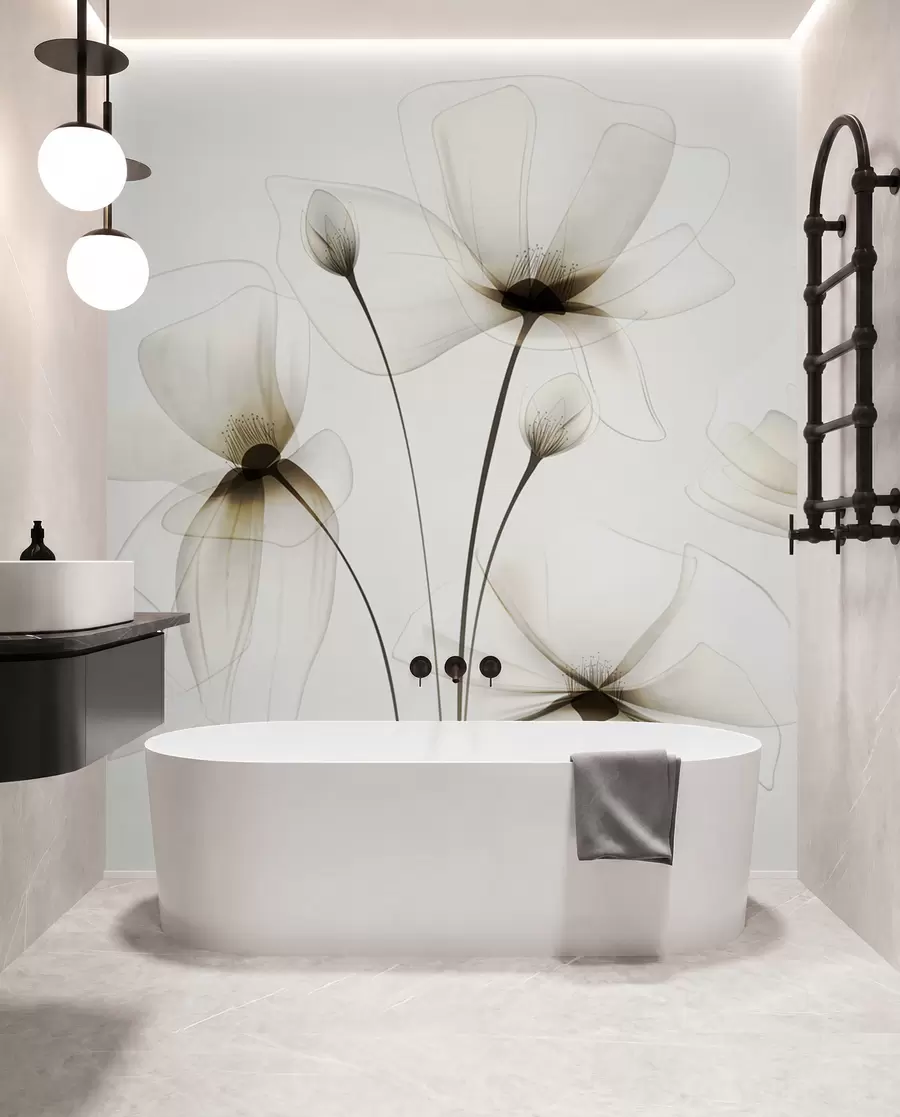 Fotobehang Transparante aquarelbloemen w00143