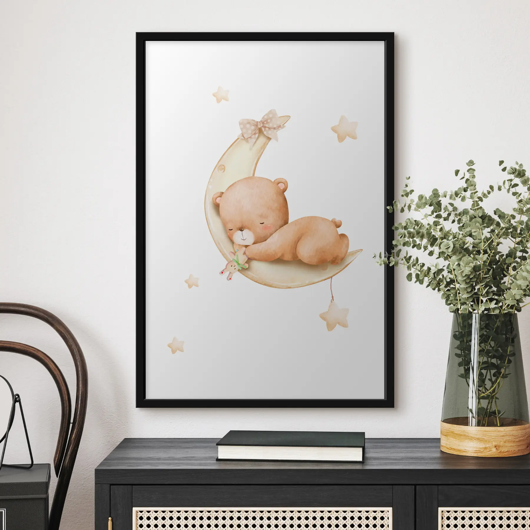 Papier peint photo Ourson câlin rêvant sur la lune f37917