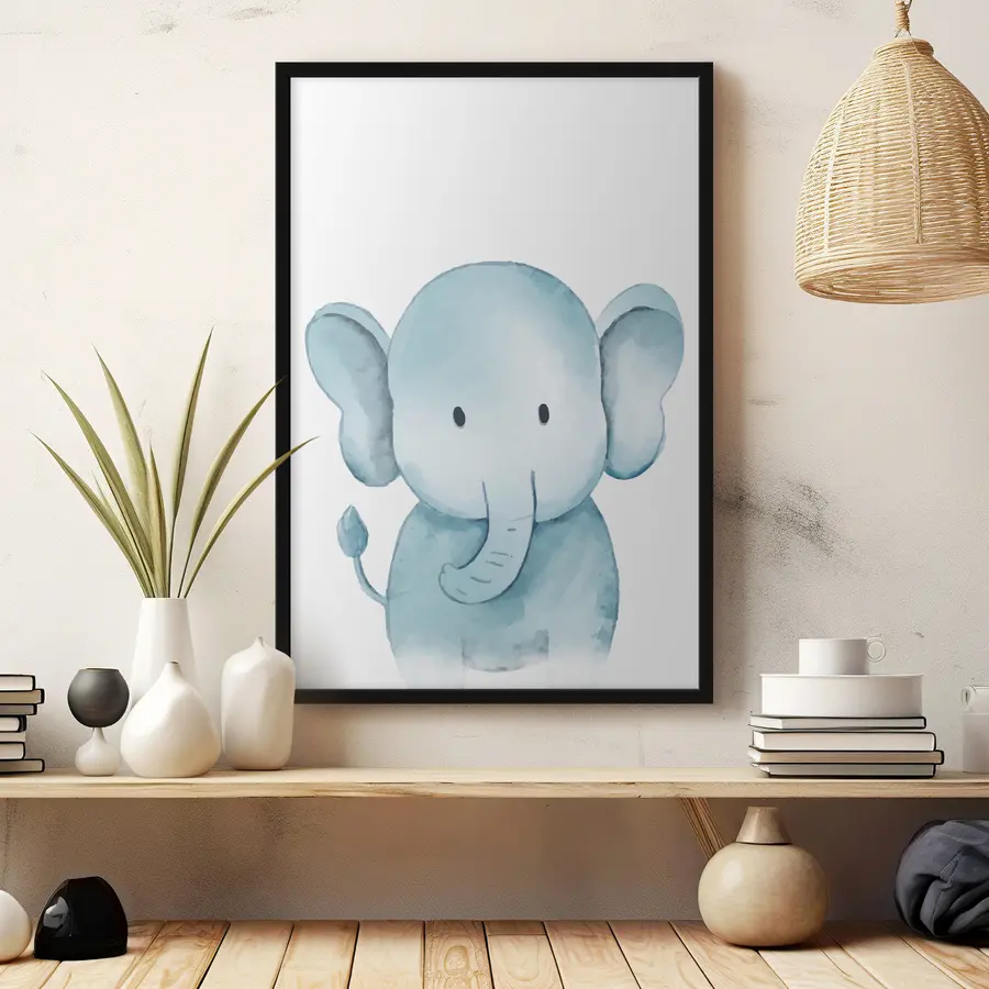 Papier peint photo Adorable éléphant bleu souriant joyeusement f37922