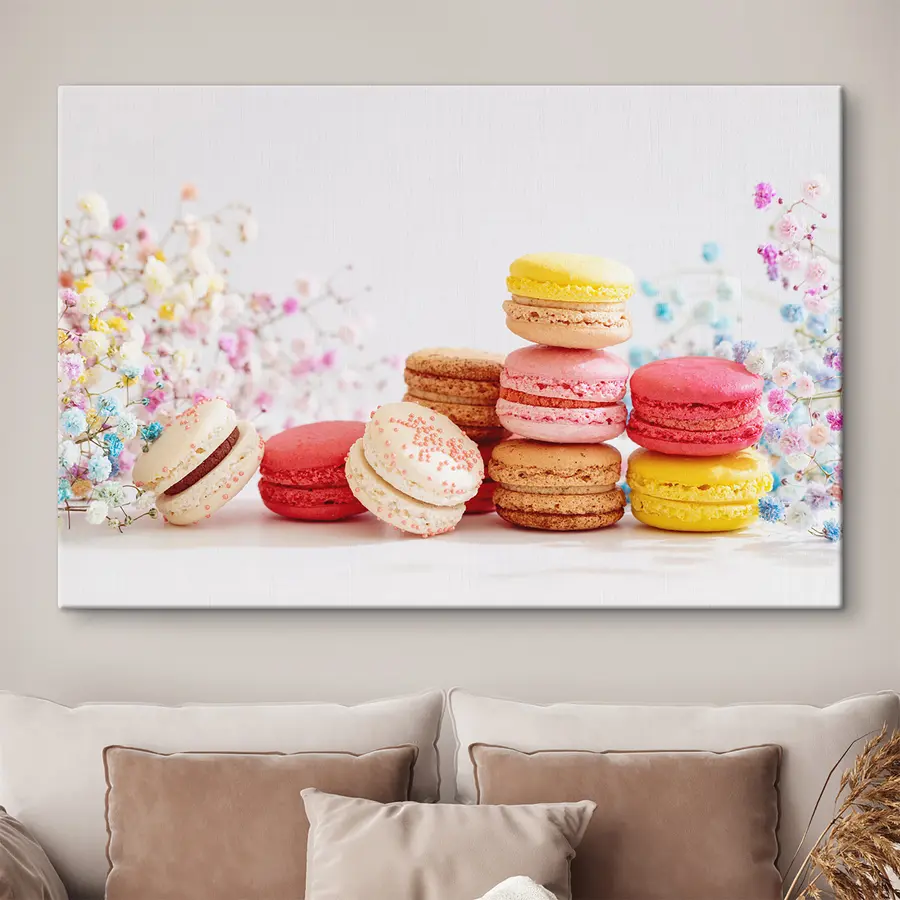  Peintures Macarons colorés avec des fleurs délicates s37757