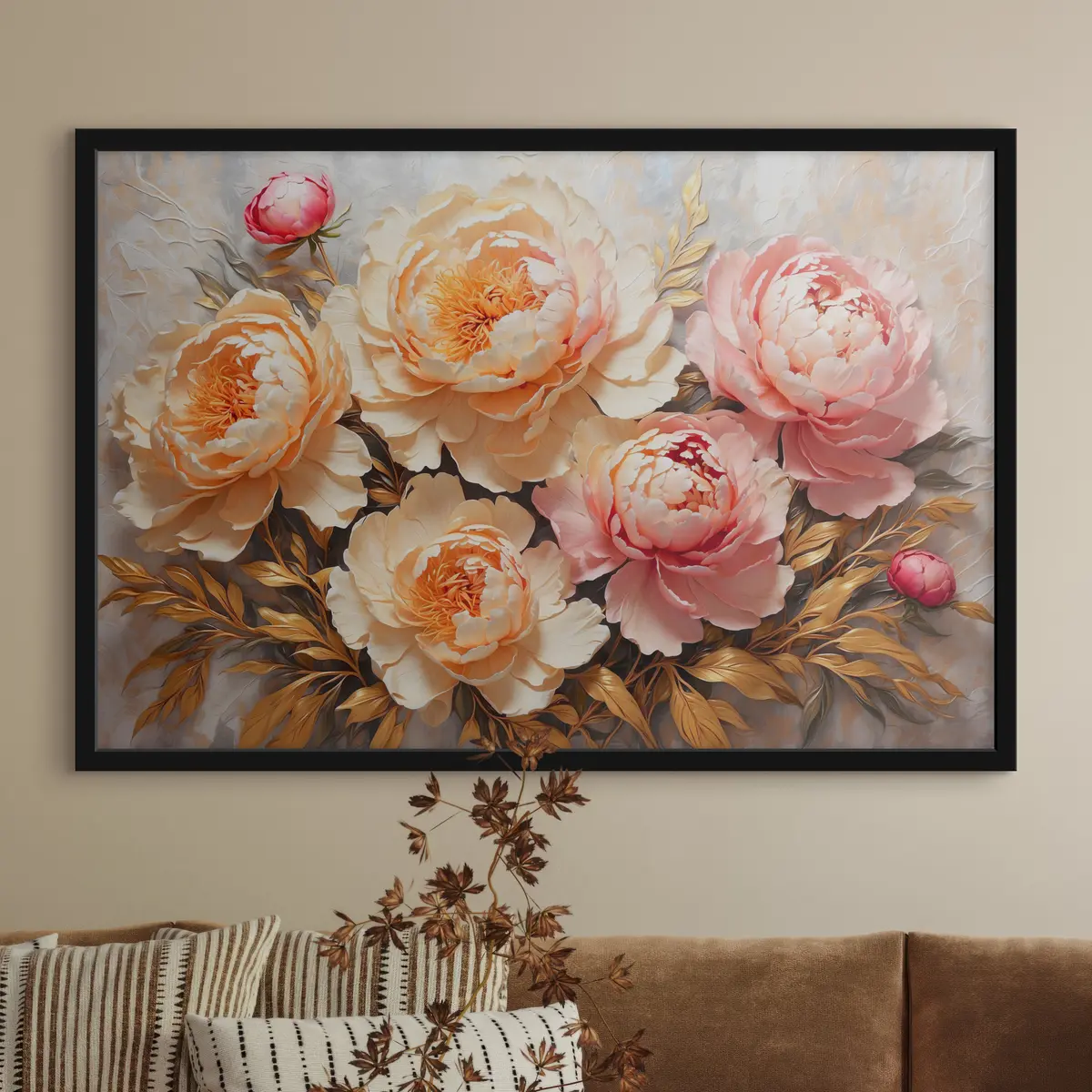 Affiche Pivoines aux couleurs chaudes f38065