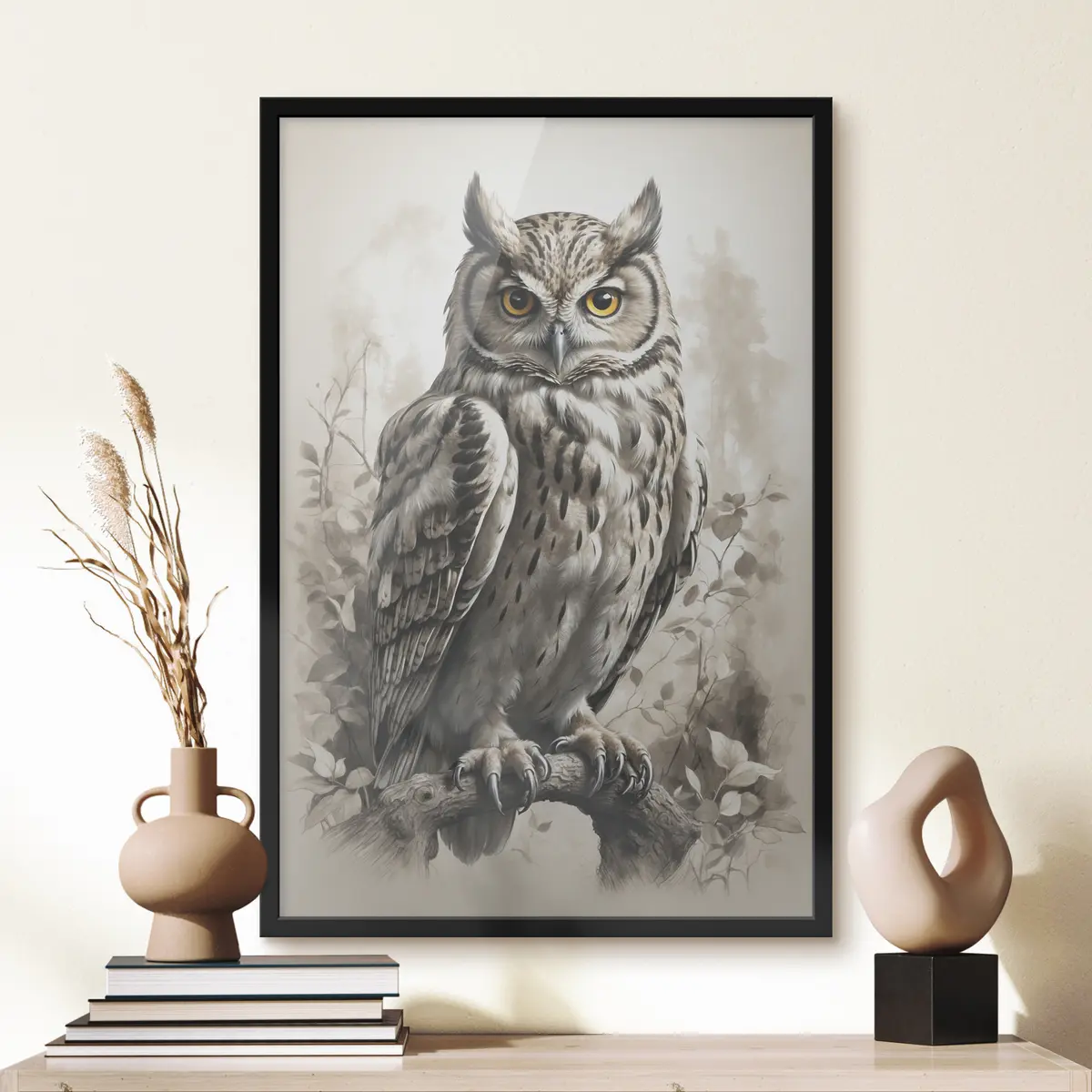 Affiche Chouette sur fond noir et blanc f38118