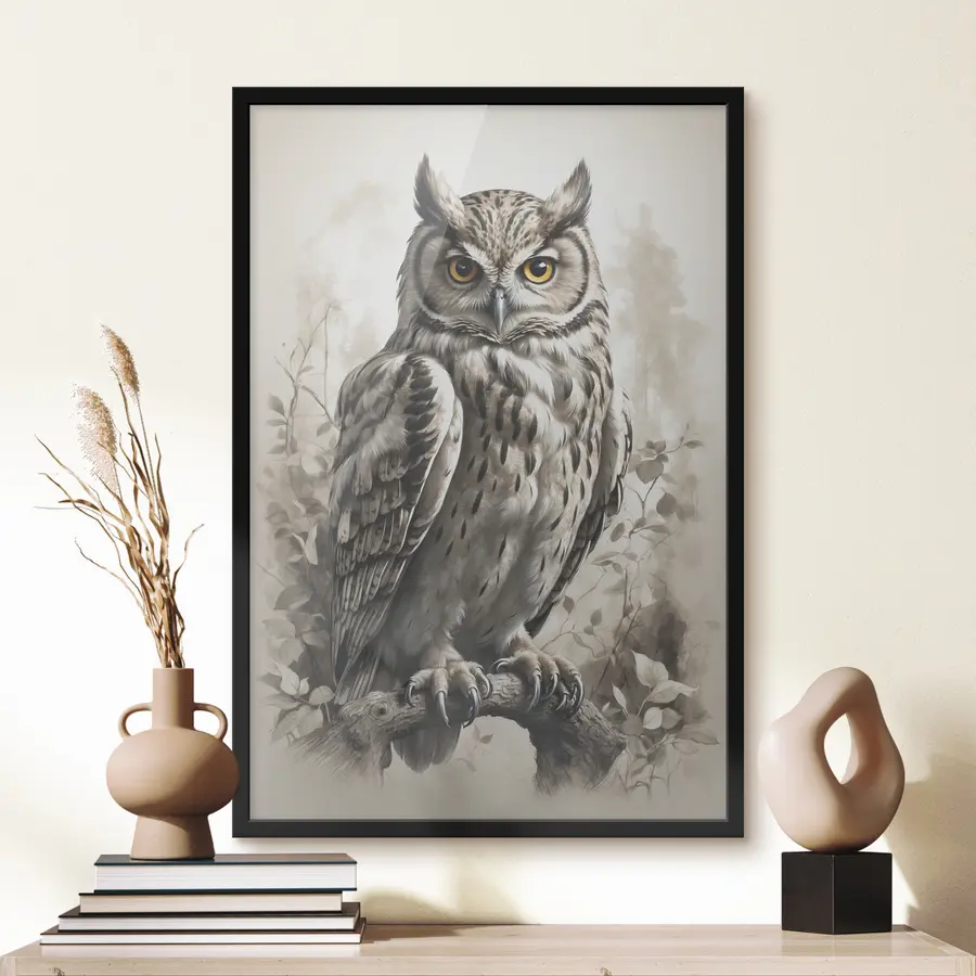  Schilderijen Uil op zwart-witte achtergrond f38118