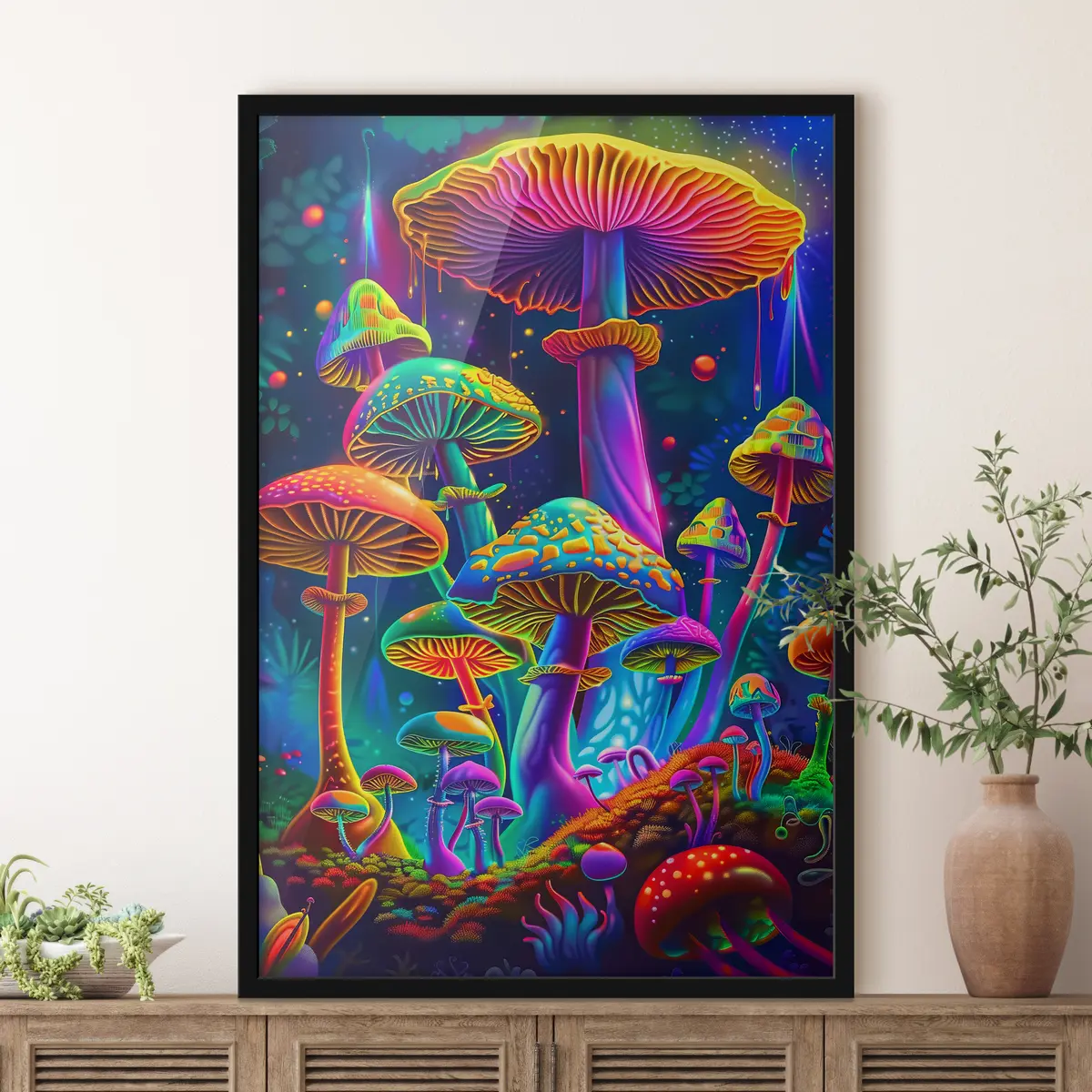 Poster Veelkleurige paddenstoelen f38049