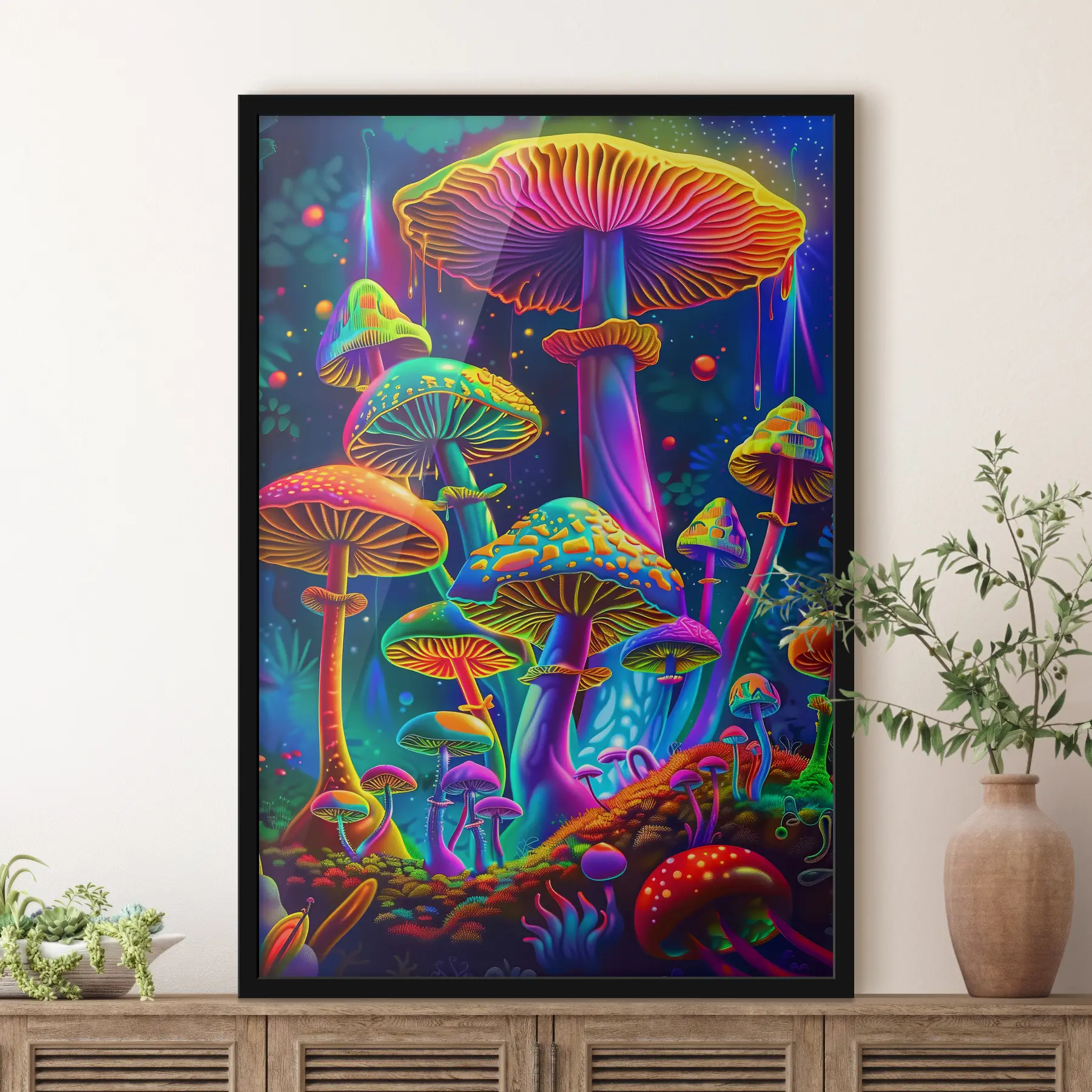 Fotobehang Veelkleurige paddenstoelen f38049