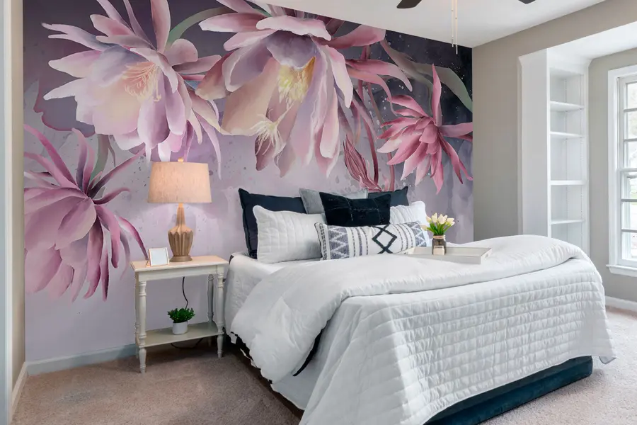 Fotobehang Grote waterleliebloemen op een abstracte aquarelachtergrond w00387