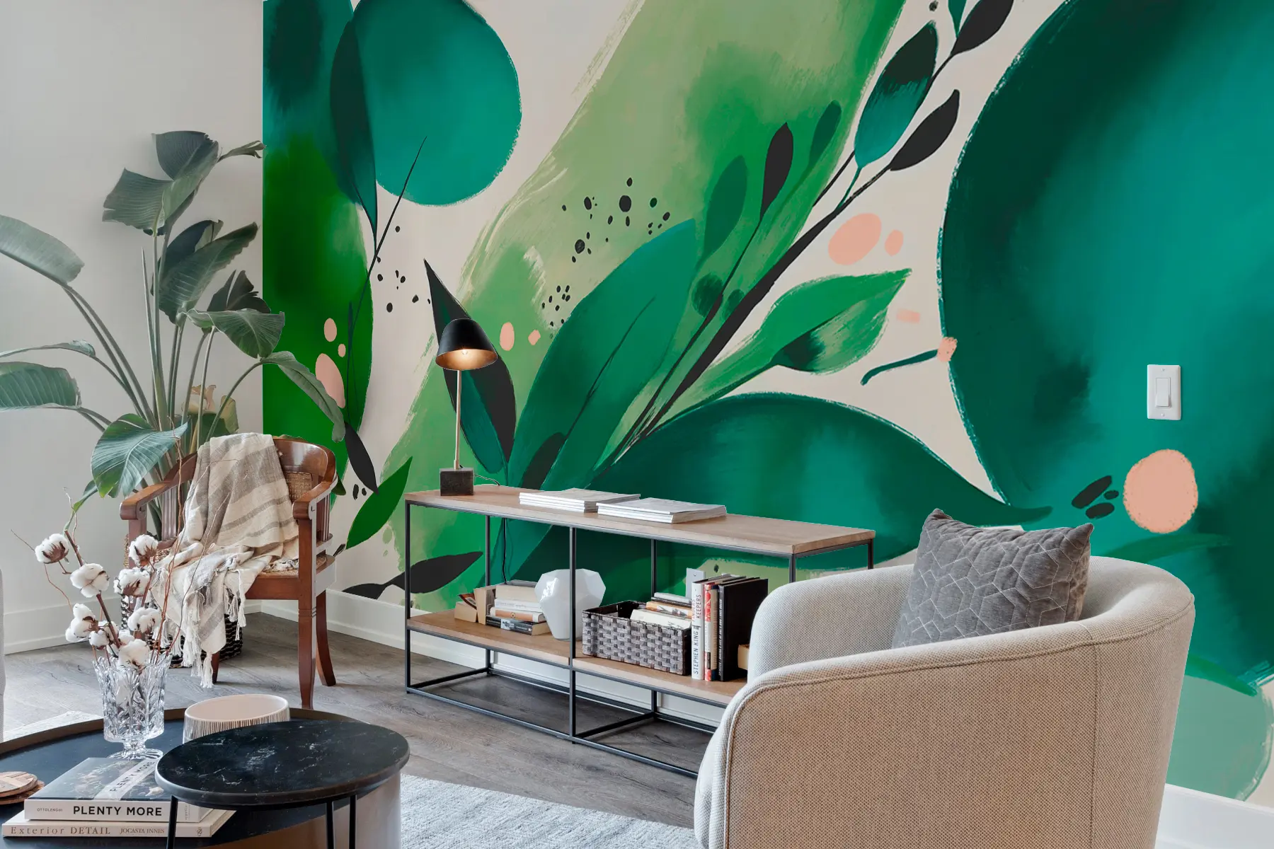 Papier peint photo Motifs floraux et feuilles imprimés abstraits, minimalisme w00394