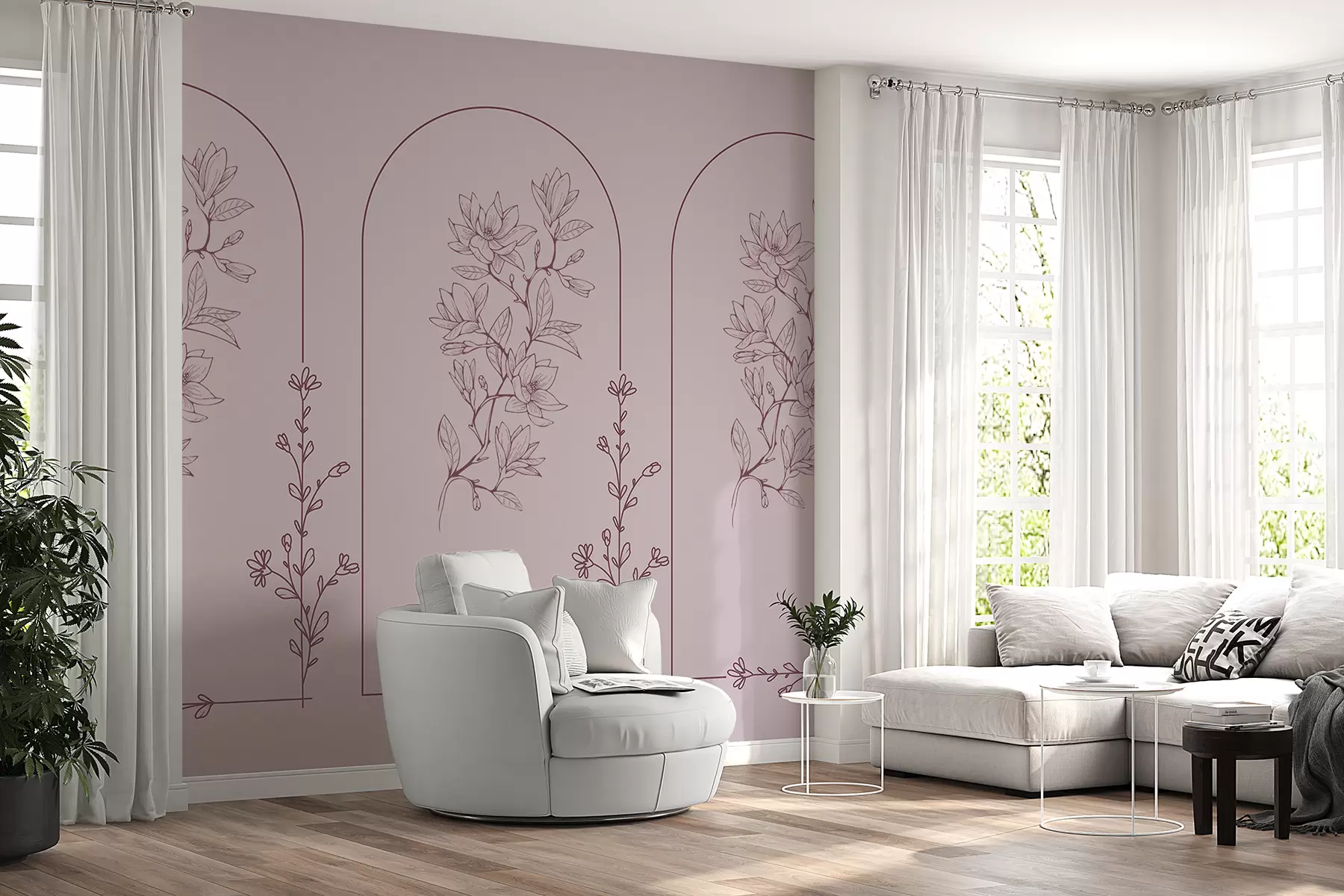 Papier peint photo Fleur de magnolia rose sur fond rose w00481v1