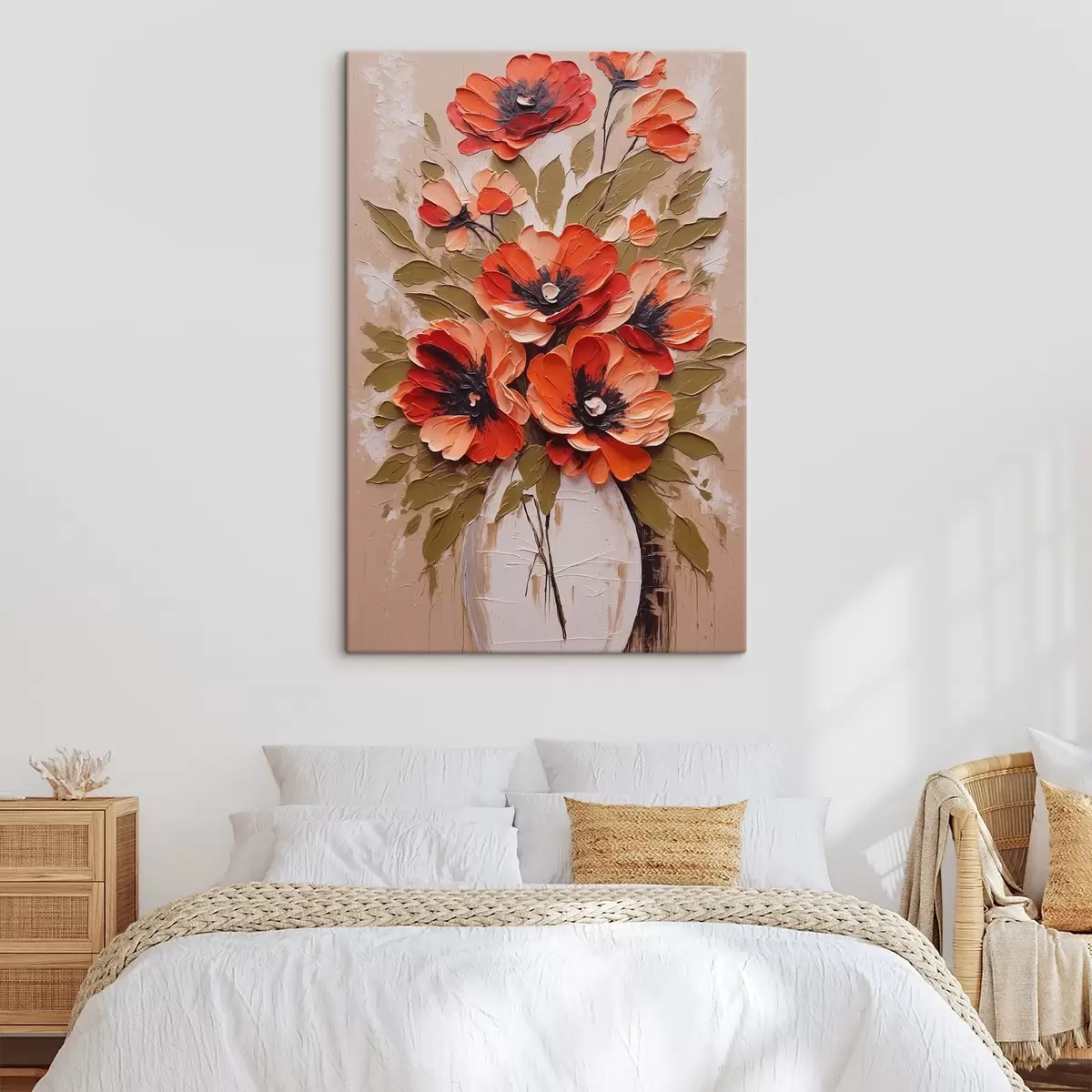  Peintures Fleurs dans un vase blanc sur fond rose s38176