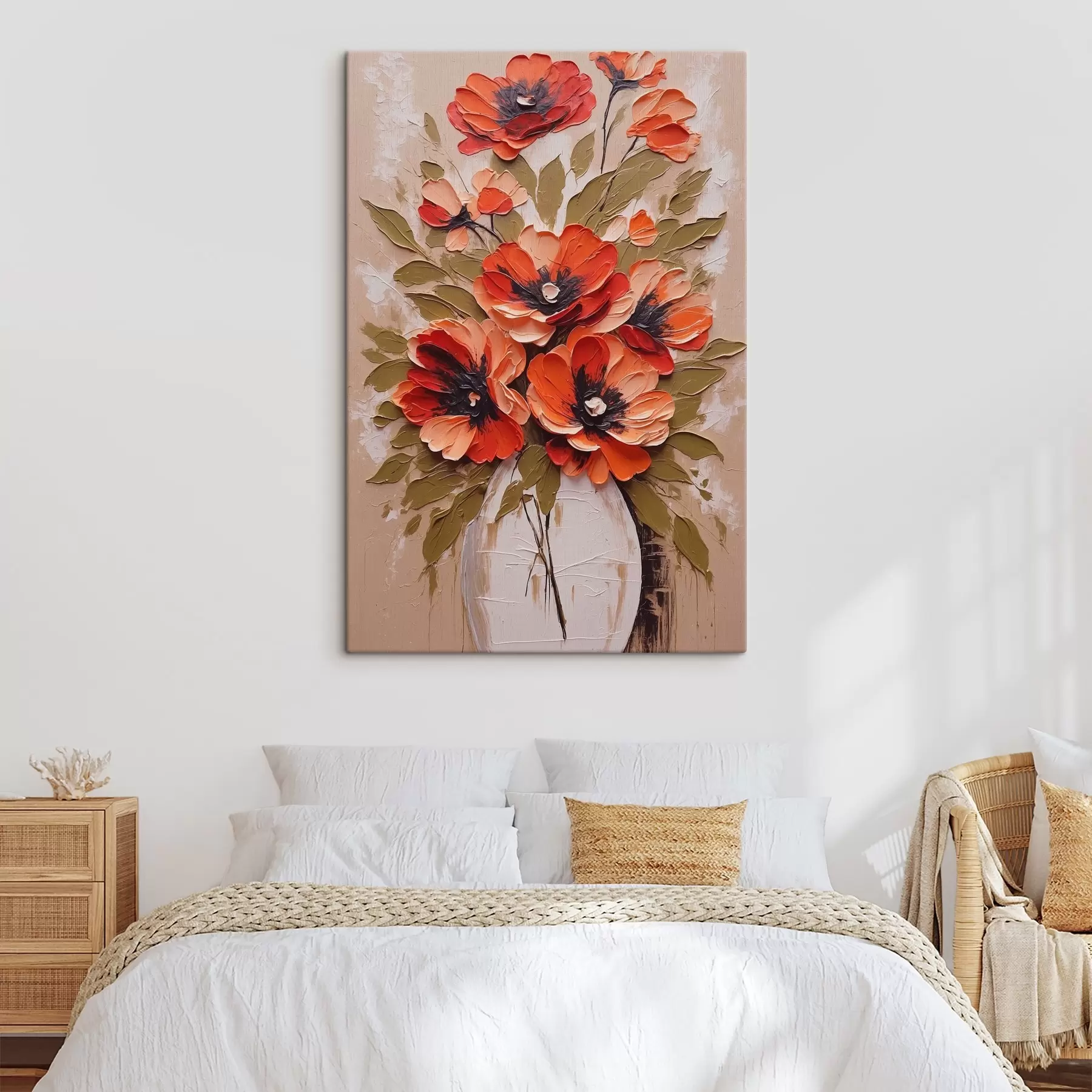  Schilderijen Bloemen in witte vaas op roze achtergrond s38176