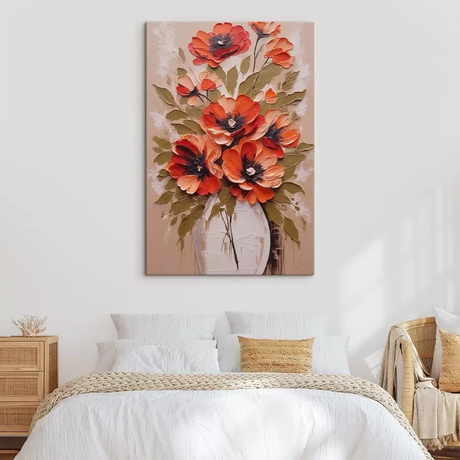  Peintures Fleurs dans un vase blanc sur fond rose s38176