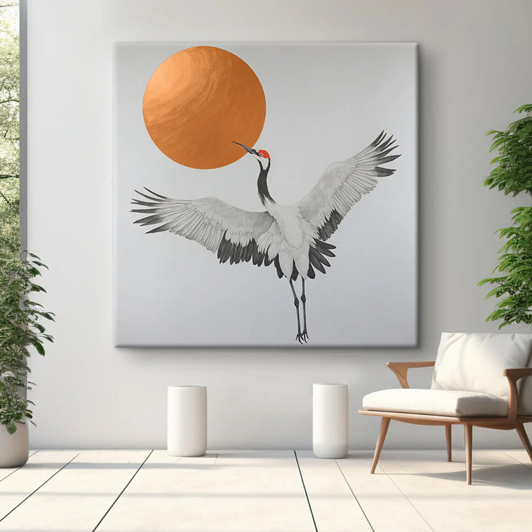 Papier peint photo Grue volant vers le soleil s38195