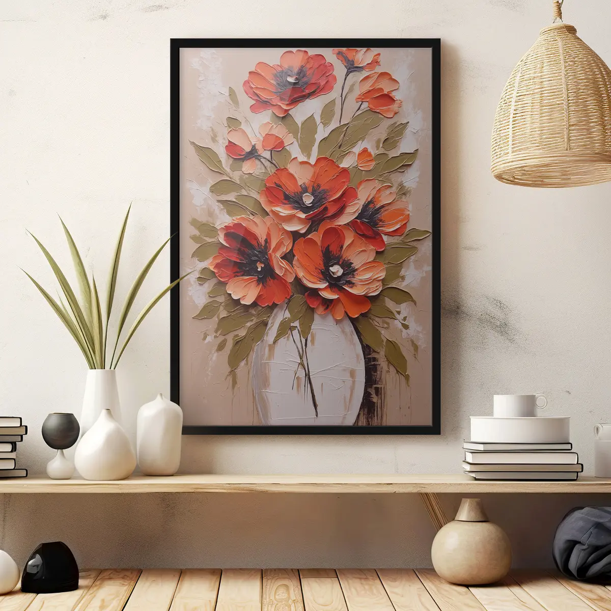 Poster Bloemen in witte vaas op roze achtergrond f38176