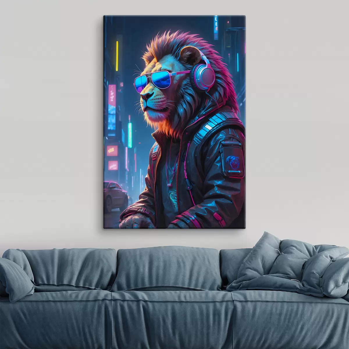  Peintures Lion élégant dans un paysage urbain futuriste s38169