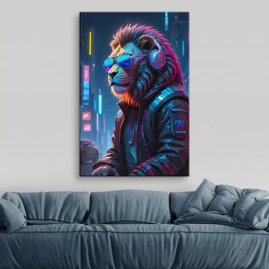  Peintures Lion élégant dans un paysage urbain futuriste s38169