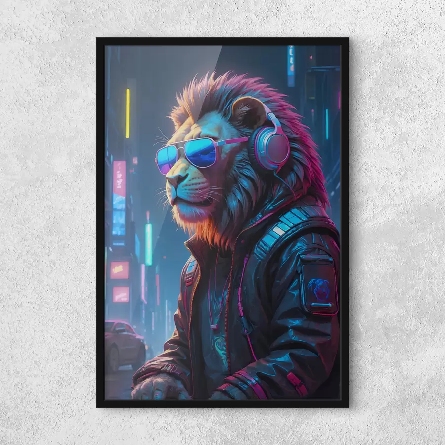 Papier peint photo Un lion élégant dans une ville animée f38169