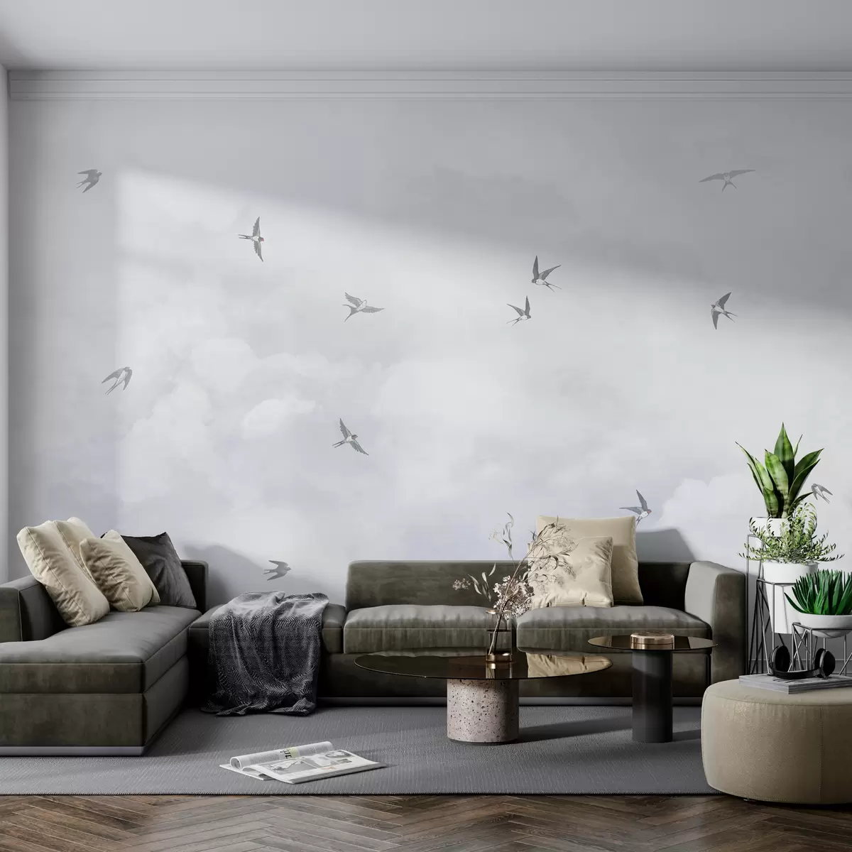 Papier peint photo Ciel bleu avec des hirondelles w00526